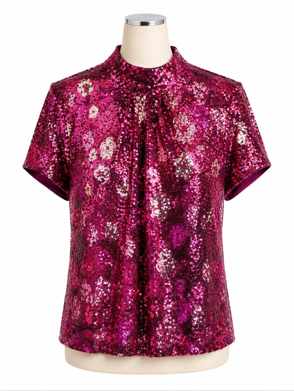 CeCe NWT Mock Neck Sequin Floral Tie Scoop Back Top  M Party Evening Glamoratti